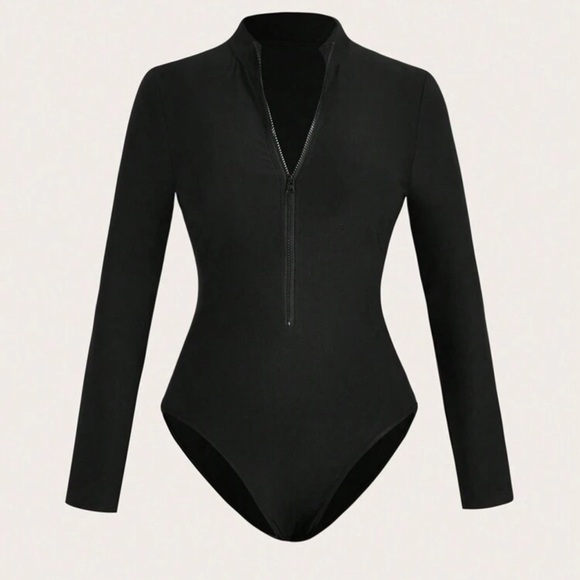 SHEIN Black Long Sleeve Zippered Bodysuit - Picture 1 of 4